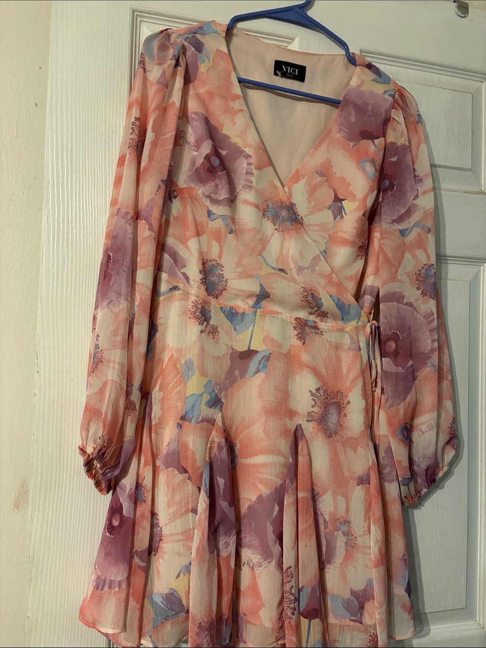VICI Peach and Lavender Floral Wrap Dress